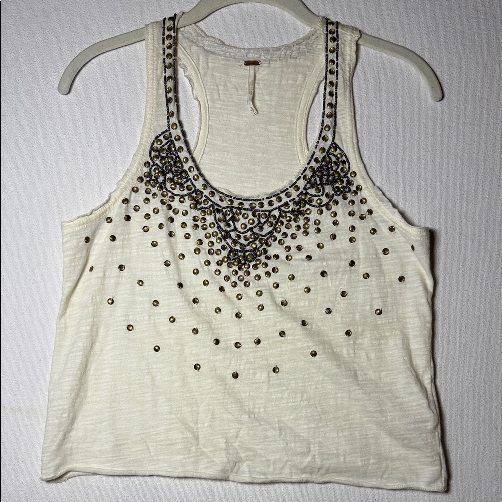 Free People Cream Embellished Tank Top